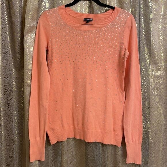 Express sweater, long sleeve peach color with iridescent rhinestones, size S - Picture 2 of 6